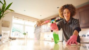 cleaning the kitchen